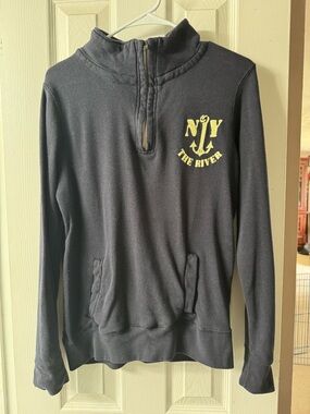 Navy The River Quarter-Zip Pullover with Anchor Graphic